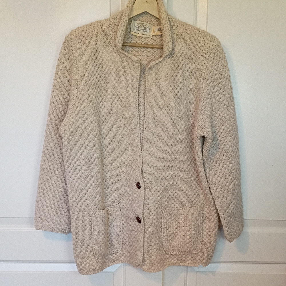 Vintage 1988 Susan Bristol 100% Pure Wool Shetland Cardigan Sweater Size Large
